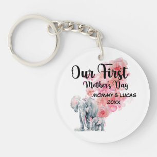Our First Mother's Day Mom And Baby Elephants Key Ring