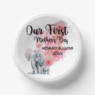 Our First Mother's Day Mum And Baby Elephants Paper Plate