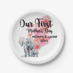 Our First Mother's Day Mum And Baby Elephants Paper Plate