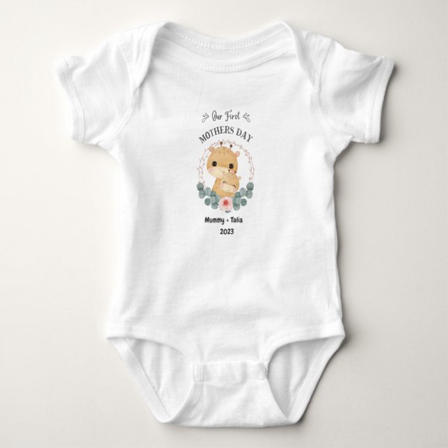 Our First Mothers Day, Mum and Baby Giraffe Baby Bodysuit (Front)