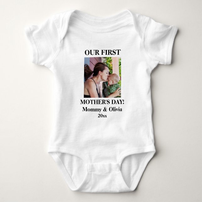 Our First Mother's Day, Personalised Photo & Name Baby Bodysuit (Front)
