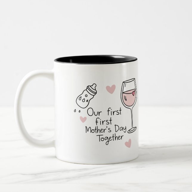 Our First Mother's Day – Soft Romantic Graphic Two-Tone Coffee Mug (Left)