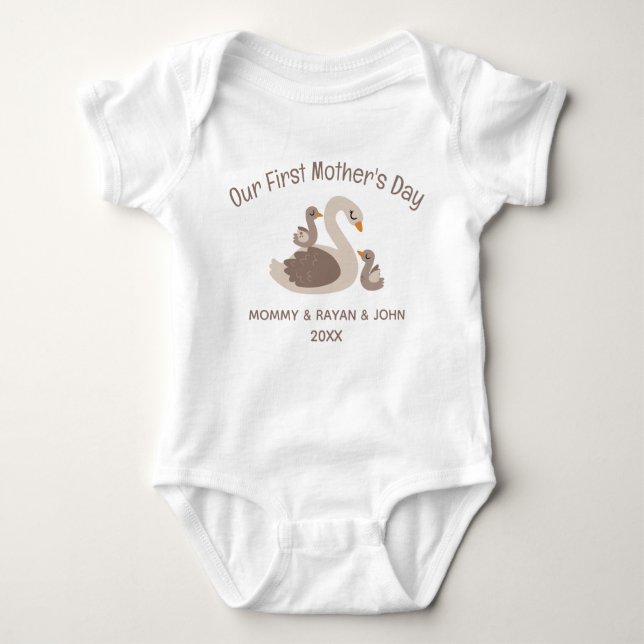 Our First Mother's Day Twins,Baby Swan custom name Baby Bodysuit (Front)
