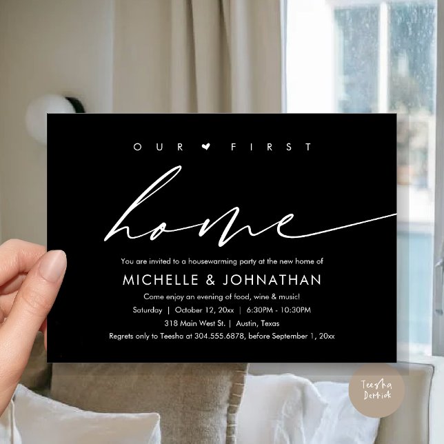 Our First New Home, Housewarming Party Celebration Invitation (Our First New Home, Housewarming Party Celebration Invitation Card, PDF, in Classy Black)