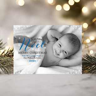 Our First Noel Blue Photo Overlay Babys First Holiday Card
