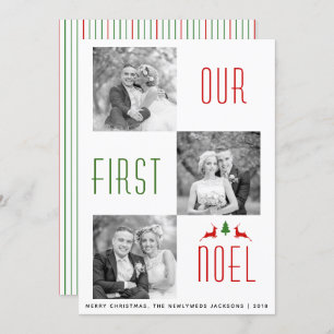 Our First Noel first Christmas stripes photo card
