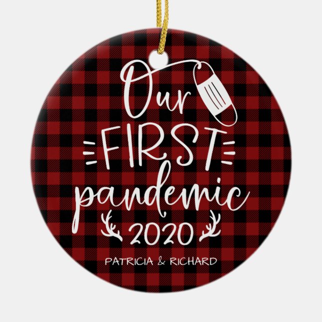 Our First Pandemic Couple's Keepsake Covid Ceramic Ornament (Front)