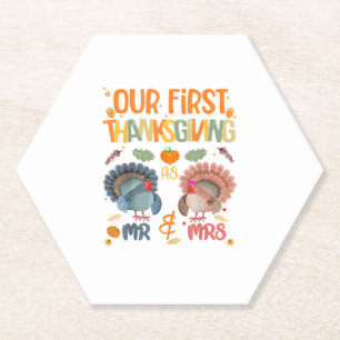 Our First Thanksgiving Mr And Mrs Couple Married 2 Paper Coaster