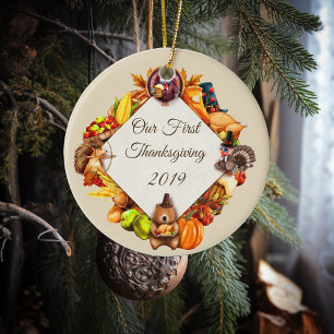 Our First Thanksgiving Turkey Animals Ceramic Ornament