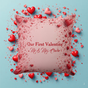 Our First Valentine Mr & Mrs Romantic Hearts Cushion