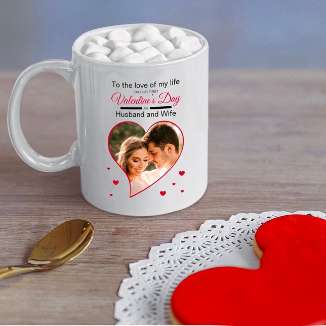 Our First Valentine’s as Husband & Wife Red Photo Coffee Mug (Creator Uploaded)