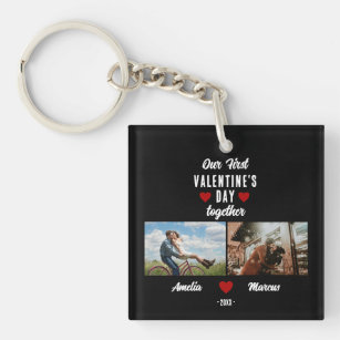 Our First Valentine's Day Together 2 Photos Black Key Ring