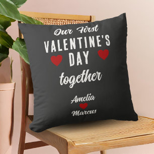 Our First Valentine's Day Together Dark Grey Cushion