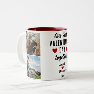 Our First Valentine's Day Together Heart 2 Photos  Two-Tone Coffee Mug