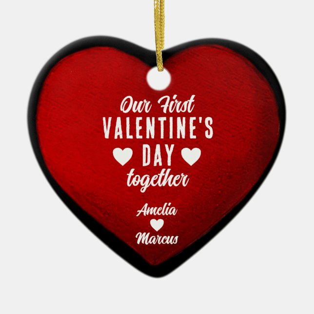 Our First Valentine's Day Together Heart Couple   Ceramic Ornament (Front)