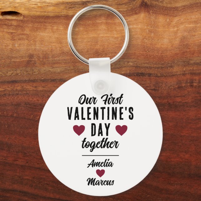 Our First Valentine's Day Together Heart Couple  Key Ring (Front)