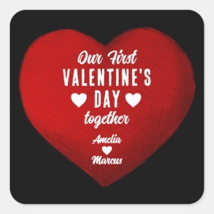 Our First Valentine's Day Together Heart Couple Square Sticker