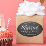 Our First Very Married Christmas Mr & Mrs Wedding Oval Sticker<br><div class="desc">Designed by fat*fa*tin. Easy to customise with your own text,  photo or image. For custom requests,  please contact fat*fa*tin directly. Custom charges apply.

www.zazzle.com/fat_fa_tin
www.zazzle.com/color_therapy
www.zazzle.com/fatfatin_blue_knot
www.zazzle.com/fatfatin_red_knot
www.zazzle.com/fatfatin_mini_me
www.zazzle.com/fatfatin_box
www.zazzle.com/fatfatin_design
www.zazzle.com/fatfatin_ink</div>