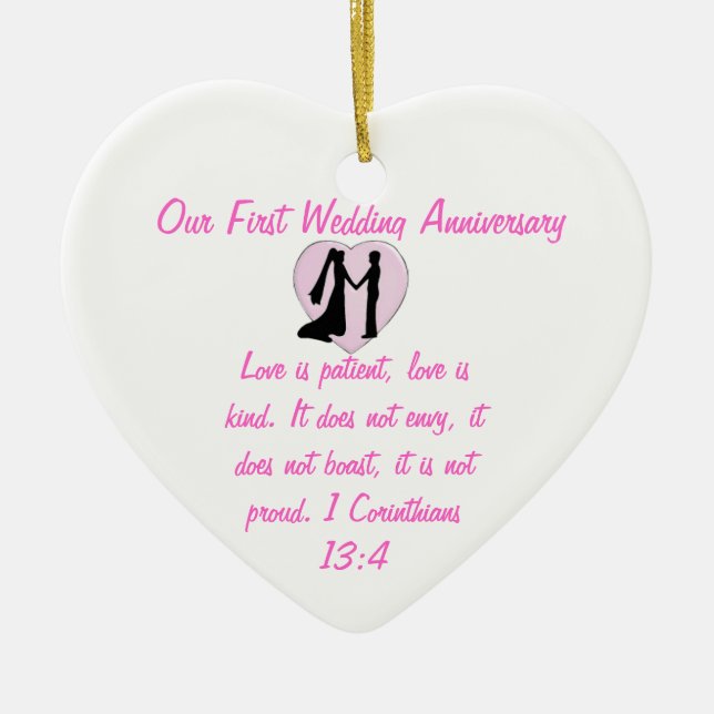 Our First Wedding Anniversary Heart Ornament (Front)