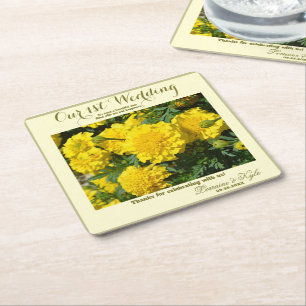 Our First Wedding Anniversary Yellow Carnation Square Paper Coaster