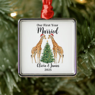 Our First Year Married Goose Custom Christmas Metal Ornament