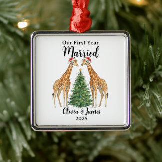 Our First Year Married Goose Custom Christmas Metal Ornament