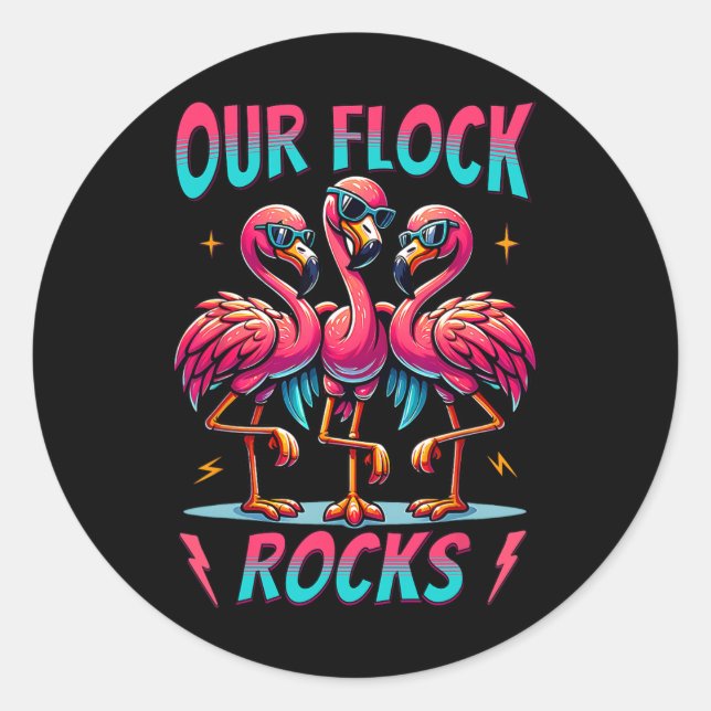 Our Flock Rocks Cute Flamingo Matching Family Vaca Classic Round Sticker (Front)