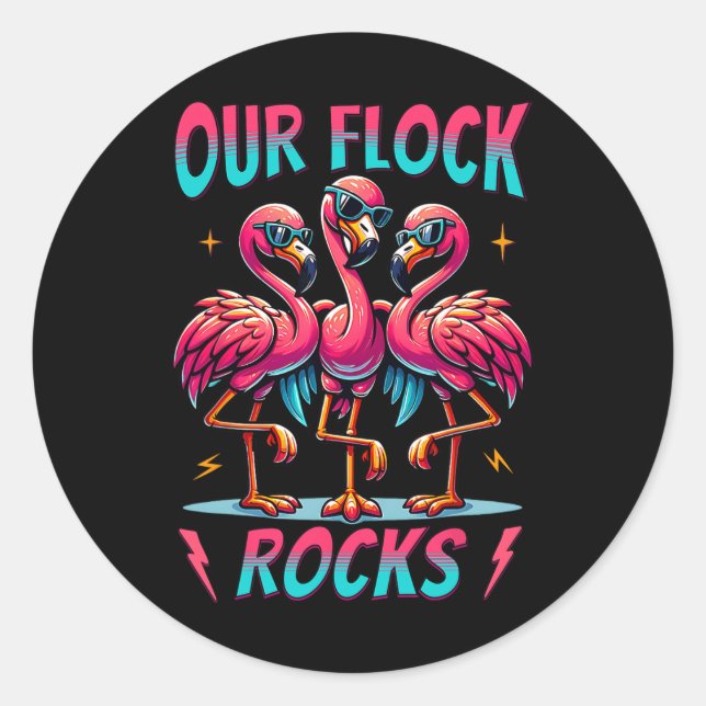 Our Flock Rocks Cute Flamingo Matching Family Vaca Classic Round Sticker (Front)
