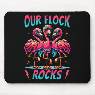 Our Flock Rocks Cute Flamingo Matching Family Vaca Mouse Pad