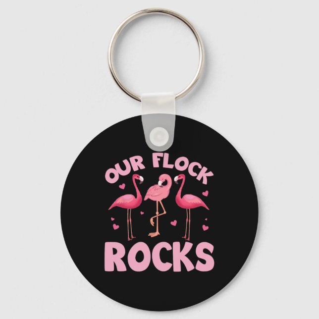 Our Flock Rocks Family Flamingo Matching Summer Va Key Ring (Front)