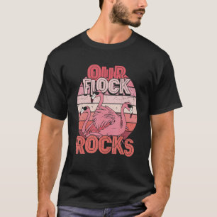 Our Flock Rocks Flamingo Crew Pink Birds Family M T-Shirt