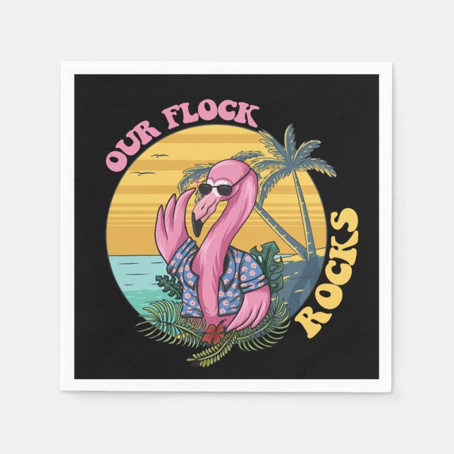 Our Flock Rocks Flamingo Groovy Retro Napkin (Front)