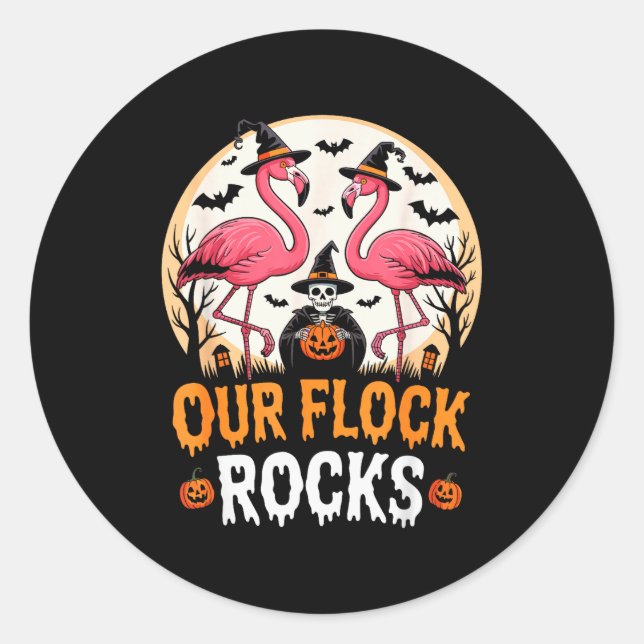 Our Flock Rocks Flamingo Halloween Costume Matchin Classic Round Sticker (Front)