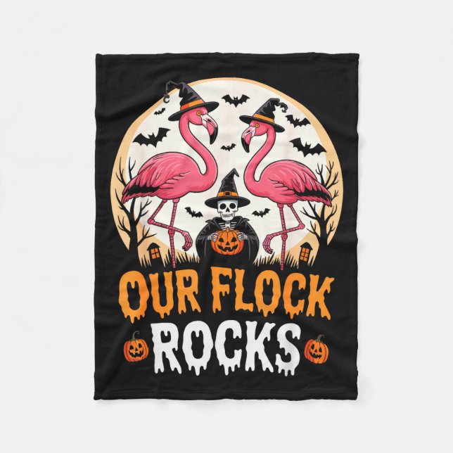 Our Flock Rocks Flamingo Halloween Costume Matchin Fleece Blanket (Front)