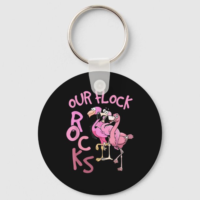 Our Flock Rocks Flamingo Matching Family Vacation  Key Ring (Front)