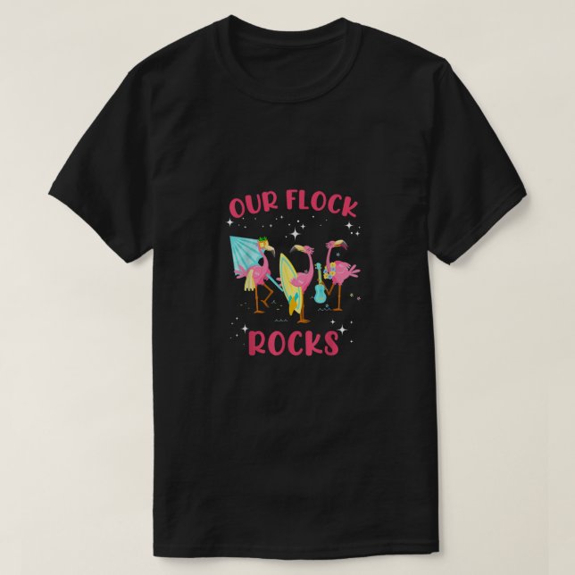 Our Flock Rocks Flamingo Matching Family Vacation  T-Shirt (Design Front)