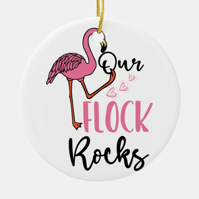 Our Flock Rocks Flamingo Pink Mother Grandpa Ceramic Ornament (Front)