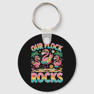 Our Flock Rocks Flamingo Summer Vacation Family Key Ring