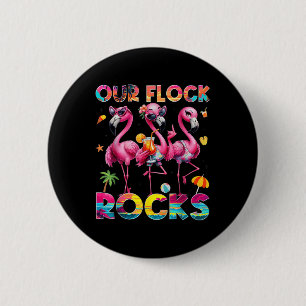 Our Flock Rocks Flamingo Summer Vacation Family Ma 6 Cm Round Badge