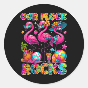Our Flock Rocks Flamingo Summer Vacation Family Ma Classic Round Sticker