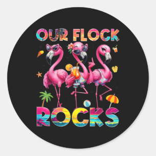 Our Flock Rocks Flamingo Summer Vacation Family Ma Classic Round Sticker