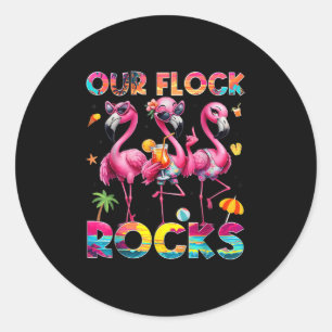 Our Flock Rocks Flamingo Summer Vacation Family Ma Classic Round Sticker