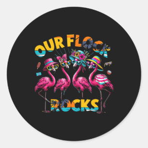 Our Flock Rocks Flamingo Summer Vacation Family Ma Classic Round Sticker