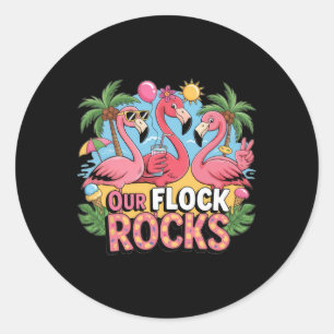Our Flock Rocks Flamingo Summer Vacation Family Ma Classic Round Sticker