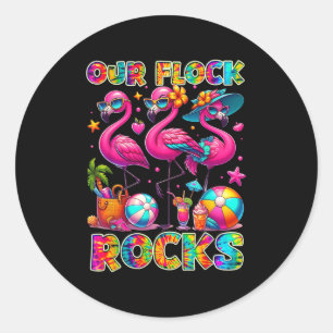 Our Flock Rocks Flamingo Summer Vacation Family Ma Classic Round Sticker