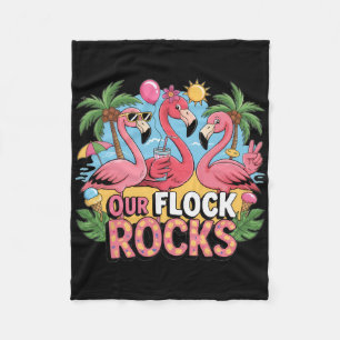 Our Flock Rocks Flamingo Summer Vacation Family Ma Fleece Blanket