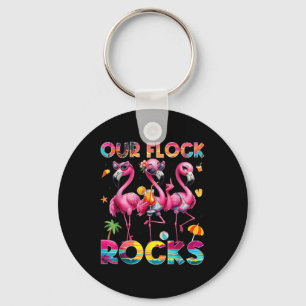 Our Flock Rocks Flamingo Summer Vacation Family Ma Key Ring