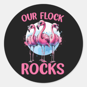 Our Flock Rocks Flamingos Lover Family Vacation Gr Classic Round Sticker