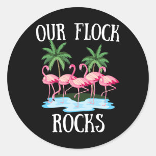 Our Flock Rocks Flamingos Lover Family Vacation Gr Classic Round Sticker