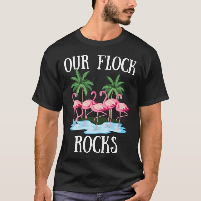 Our Flock Rocks Flamingos Lover Family Vacation Gr T-Shirt (Front)